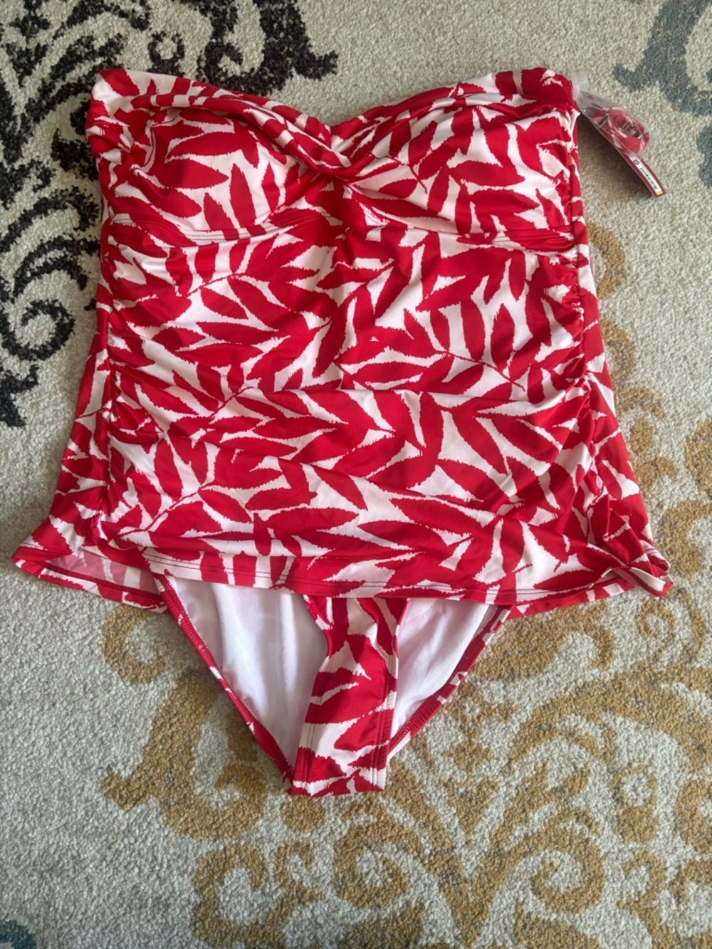 Merona Red and White Bandeau One-Piece Swim